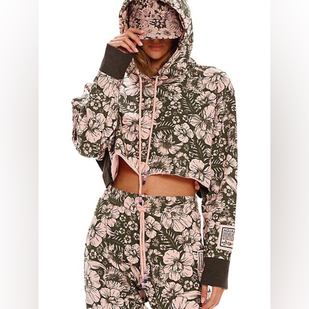 AGUA BENDITA | Katya Embroidered Crop Top Hoodie | Size: Medium